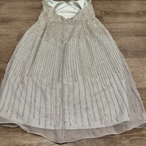 Adrianna Papell Evening Womens 6 Cocktail Dress Silver Beaded Open Back Strappy - Picture 8 of 10