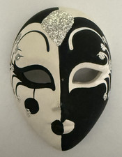 Venetian Masquerade Mask Hand Painted Ceramic Silver Glitter Mardi Gras