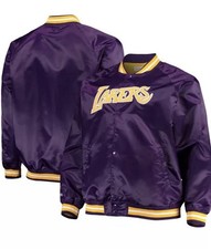 NWT Men s Mitchell Ness Los Angeles Lakers Satin Jacket 2XL XXL Purple Snap