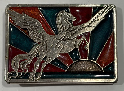 Mythical Winged Horse Pegasus Sunrise Sunburst Background Belt Buckle 1970'S