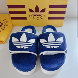 Gucci x Adidas GG Platform Slides/Sandales Bleu Homme Taille 8 Neuf