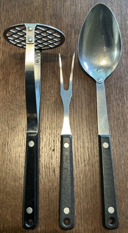 VTG Ekco Forge Flint Stainless Kitchen Utensils - Set of 3 - Spoon, fork, masher