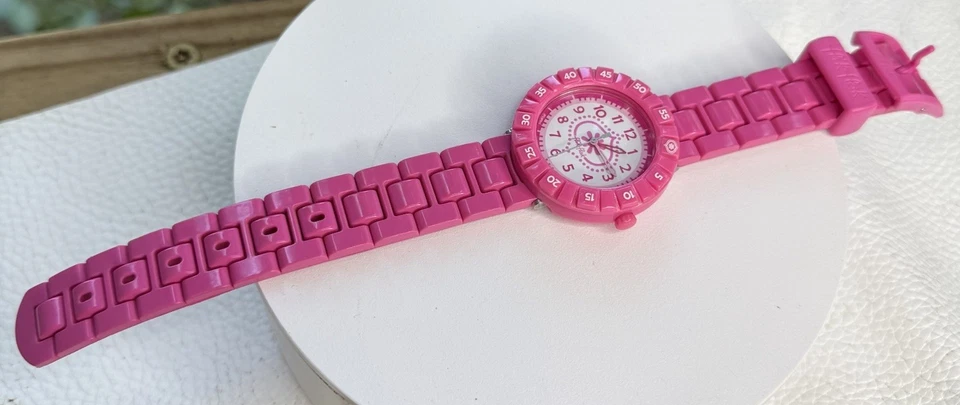 Flik Flak Swatch Swiss Made Pink Diver Style Kids Watch Rotating Bezel 32 MM - Image 2 of 4
