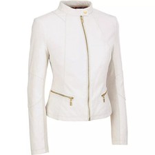 Women's White Leather Jacket 100 Real Lambskin Motorcycle Biker Real Jacket
