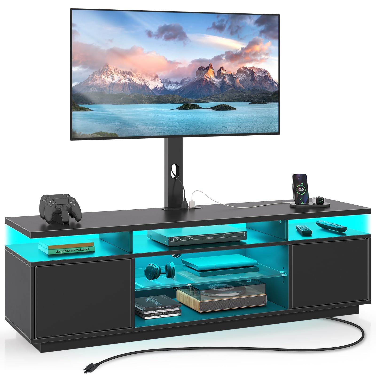 With Mount, Power Outlet, Led Lights, Black