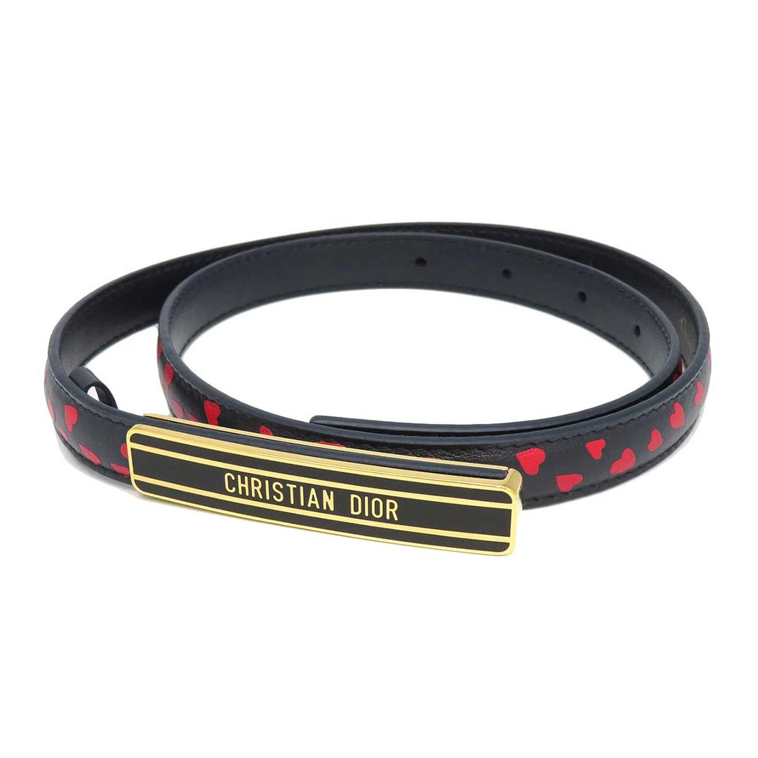 Ceinture Dior I Love Paris motif coeur all over Christian Gp cuir bleu marine rouge