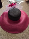 Pink Kentucky Derby Church Hat Wide Black and white accent — photo 2