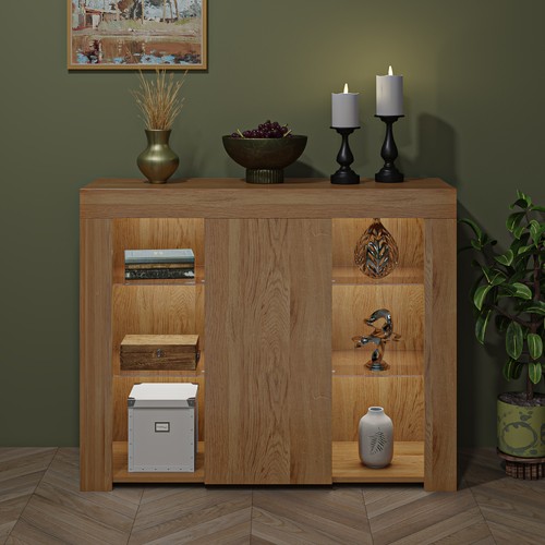 LED Storage Cabinet High Gloss Front Door Sideboard for Dining Room Display - Picture 36 of 41