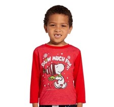 Briefly Stated Peanuts Kids Christmas Pajama Top Only Snoopy Snow Much Fun Sz10