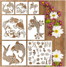 Reusable Koi Fish Stencils Templates, Sea Plant Stencils
