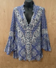 Free People Women's Boho Dress Multi Print Blue Bell Sleeves Size Small