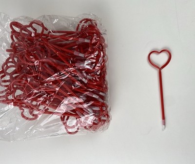 Lot of 100: Plastic Red Heart Pens