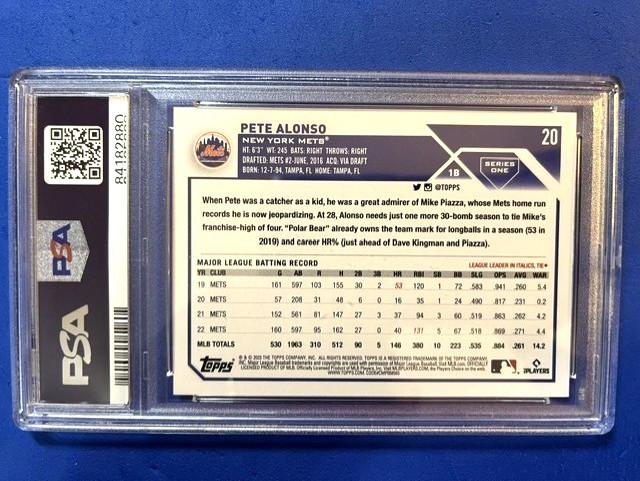 Pete Alonso 2023 Topps Baseball PSA 10 - Mets view 2