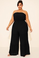 Fashion Nova Jumpsuit Talkin  Brunch Womens Size XL Black Solid Flowy EF24E003