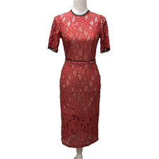 Alexis Eyelet Lace Sheath Dress Womens Small Dusty Red Knee Length Romantic