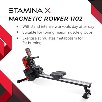 #ad #ad STAMINA MAGNETIC ROWER ROWER MACHINE WITH SMART WORKOUT APP BLACK RED $197.42