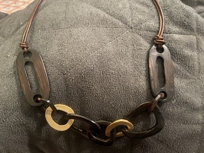 Kenneth Cole Leather And Wood Necklace
