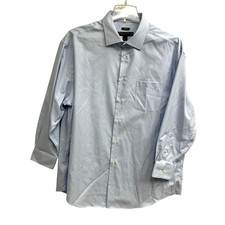 Pronto Uomo Dress Shirt Mens 18 32/33 Blue Non Iron Classic Fit 100 Cotton