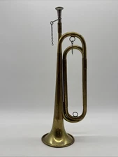 Vintage Brass U.S Regulation Bugle Horn Instrument with Mouthpiece Military 17"