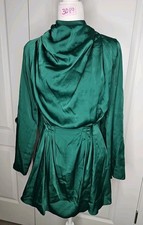 ASOS DESIGN Green Satin Draped Neck Open Back Minidress Long Sleeve Women Size 4