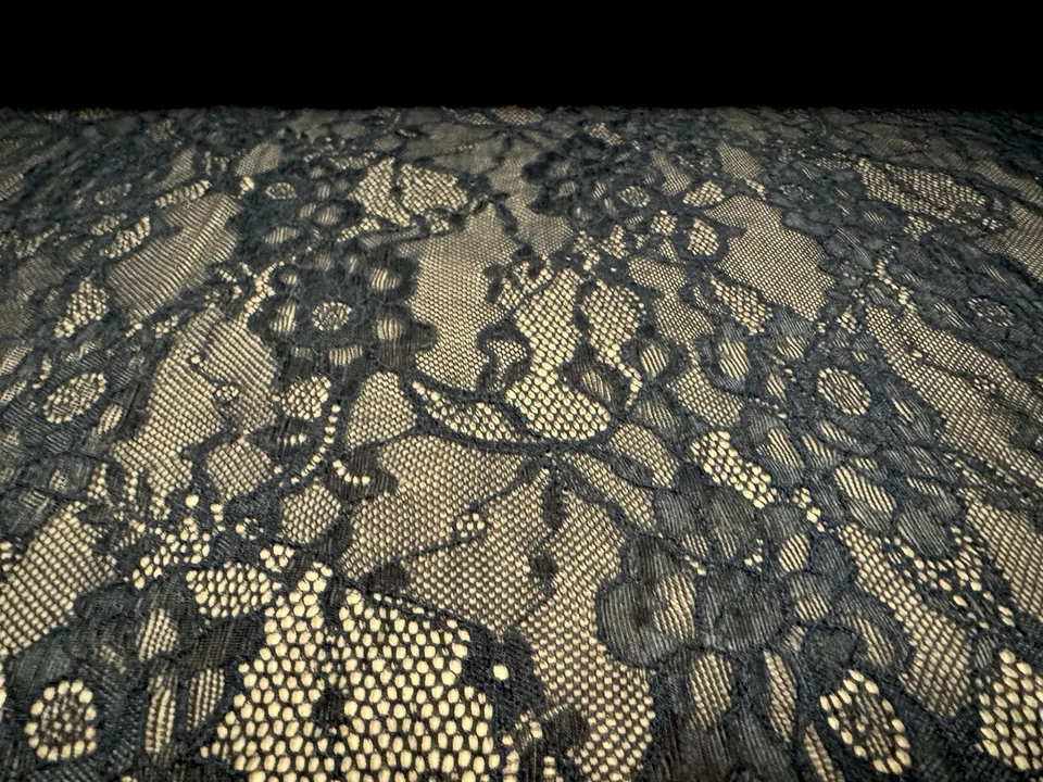 Stretch Spandex Lace Fabric, per metre - Flower Design - Black - Image 2 of 4