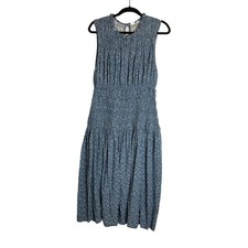 Gap Ditsy Milkmaid Maxi Flowy Dress Ruched Waist Boho Cottagecore Peasant Casual