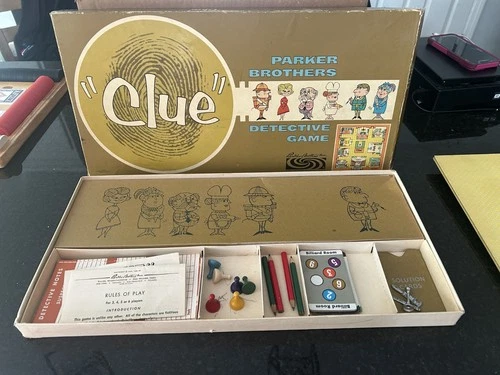 Vintage Clue Detective Board Game Parker Brothers 1963 Mostly Complete