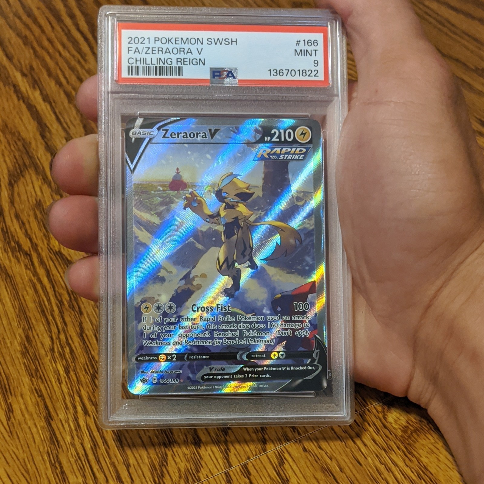 PSA 9 Zeraora V 166/198 Chilling Reign 2021 Alt Full Art Rapid Strike Holo EN