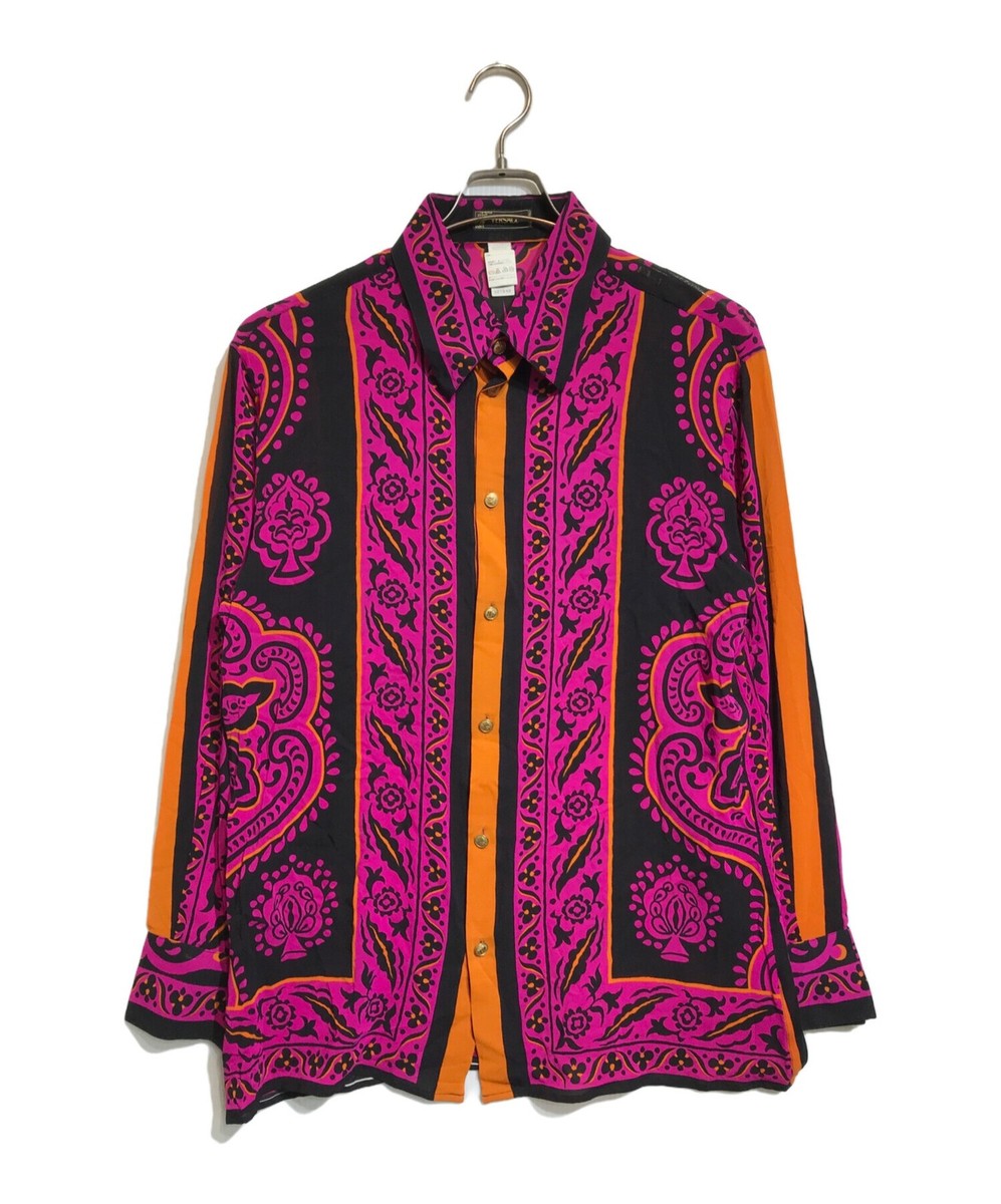 Versace All Over Print Shirt Pink Silk Long Sleeve Size 56 Men