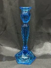 ANTIQUE 10 1/4” FENTON GLASS COLONIAL BLUE OVAL CUT GLASS CANDLESTICK #349