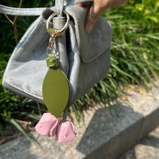 Handmade Leather Tulip Bag Charm Keychain Flower Purse Pendant Key Ring