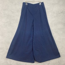 Vtg 60s 70s Bell Bottom Women Pants XS Blue White Polka Dot 20  Leg Opening Flaw
