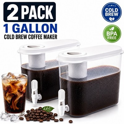 2 Pack Cold Brew Coffee Maker 1 Gallon Dispenser w/ Spigot Filters
