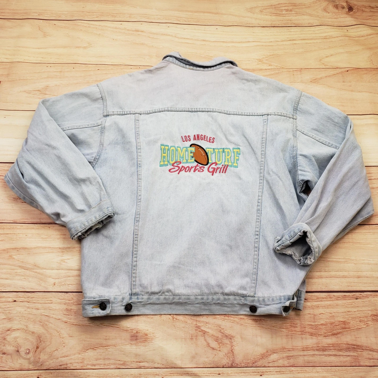 Vintage Home Turf Sports Grill Denim Jacket Mens XL Embroidered Football 90s