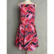 Vince Camuto Printed Dress Sleeveless Pleated Square Neck Women's Size 14 NEW