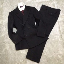 90s DOUBLE BREASTED Suit Setup Black Wool Blend 3 Button Formal Wedding Business