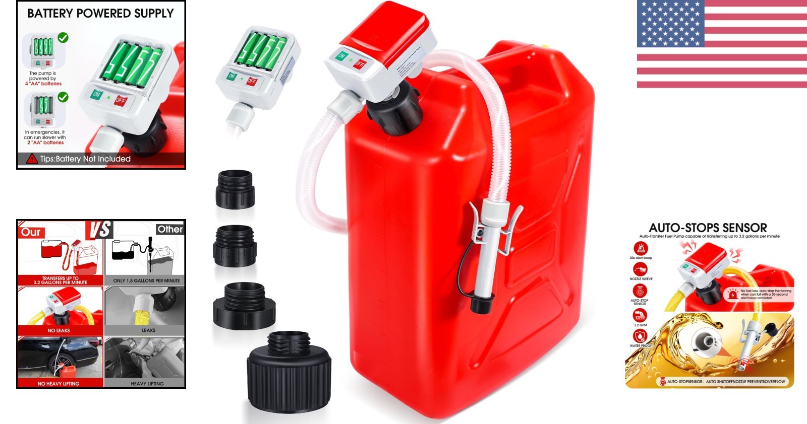 Compact Fuel Transfer Pump with Auto-Stop Sensor | 4 Adapters for Versatility thumbnail 2