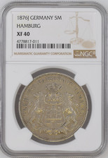 1876J GERMANY 5M HAMBURG NGC CERTIFIED COIN XF 40