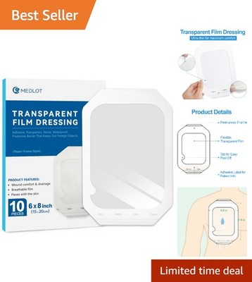 Waterproof Transparent Film Dressing 6 x8 , Sterile 10 Patches for Wound Care