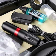 Tattoo Pen Kit Rotary Gun Machine, Wireless Power Supply 20Pcs Cartridge 7 Inks