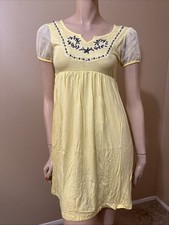 Women’s Yellow Rayon Casual Summer Beach Embroidered Mini One Size Dress Tunic