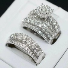 3Ct Round Cut Lab-Created Diamond Engagement Trio Set Ring 14k White Gold Plated