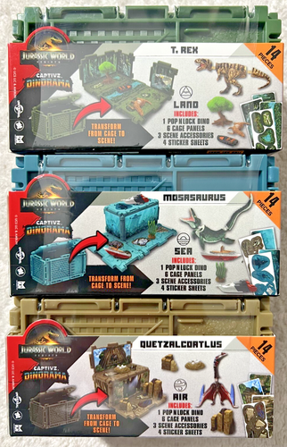 JURASSIC WORLD REBIRTH CAPTIVZ DINORAMA T REX / QUETZALCORTLUS / MOSASAURUS NEW