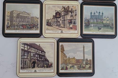 Pimpernel Traditional Cork Coasters English Inns Set of 8 Made in England VTG