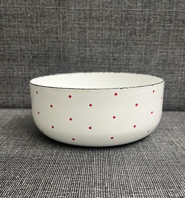 Vintage AMPLEUR EJIRY Enamel Serving Bowl Red White Diamonds Japan Enamelware