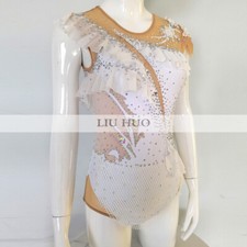Women Girl Costume Rhythmic Gymnastics Leotard Competition Aerobics White Teens