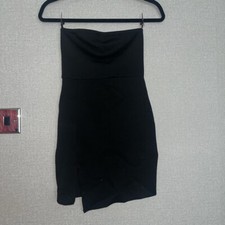 Missguided Petite Black Bandeau Scuba Assymetric Front Slit Dress, Size 6