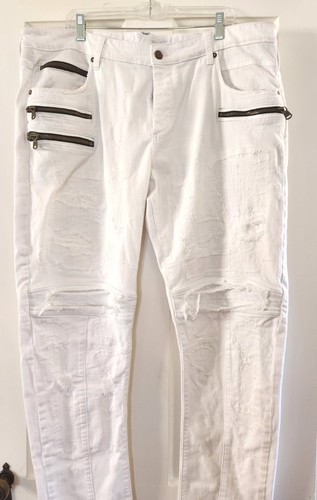 Pantalones de mezclilla RockStar originales para hombre blancos rasgados 42 x 34,5 - Imagen 15 de 15