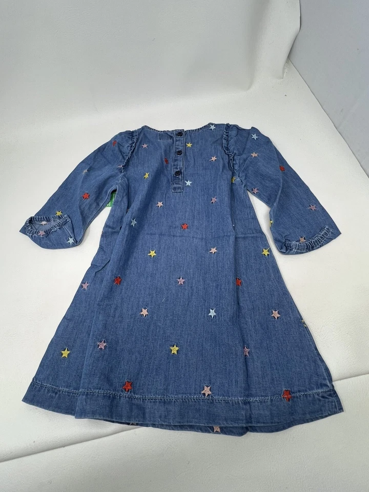Vestido Gap Niñas Pequeñas Azul Denim Cambray Bordado Estrella Talla 3T Nuevo con Etiquetas Foto 2 de 3