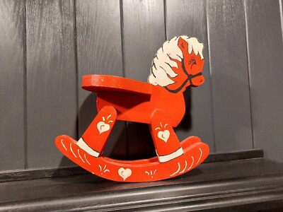 Vintage 90's Solid Wood Handmade Hand-painted Rocking Horse